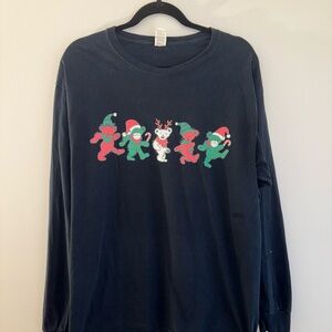 Grateful Dead Christmas Dancing Bears Long Sleeve Graphic T Shirt Black Size L